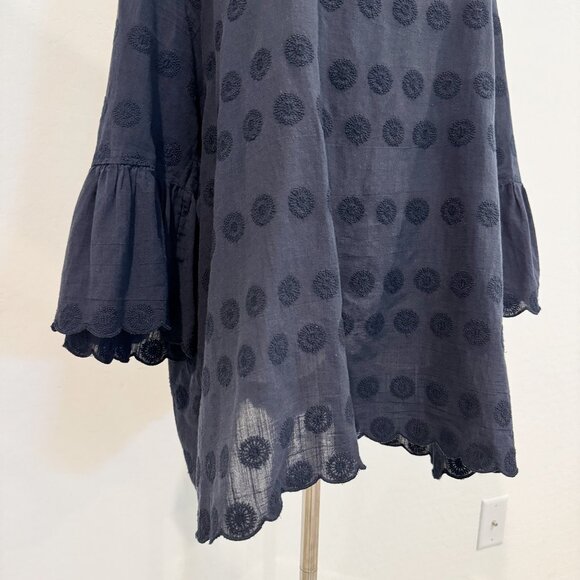 J. Jill 100% Cotton Embroidered Flare Sleeve Tunic Blouse Top Navy Blue Large - Picture 3 of 8